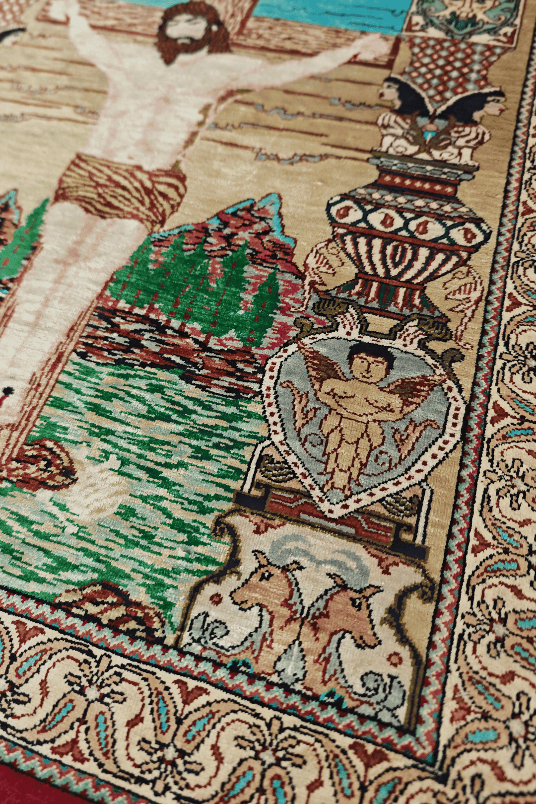 Beige Persian Qum Silk Rug, hand-knotted, 56×80cm, photo 2