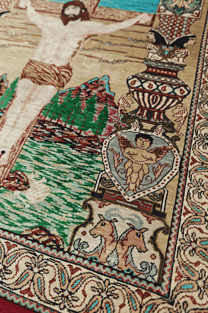 Beige Persian Qum Silk Rug, hand-knotted, 56×80cm, photo 2