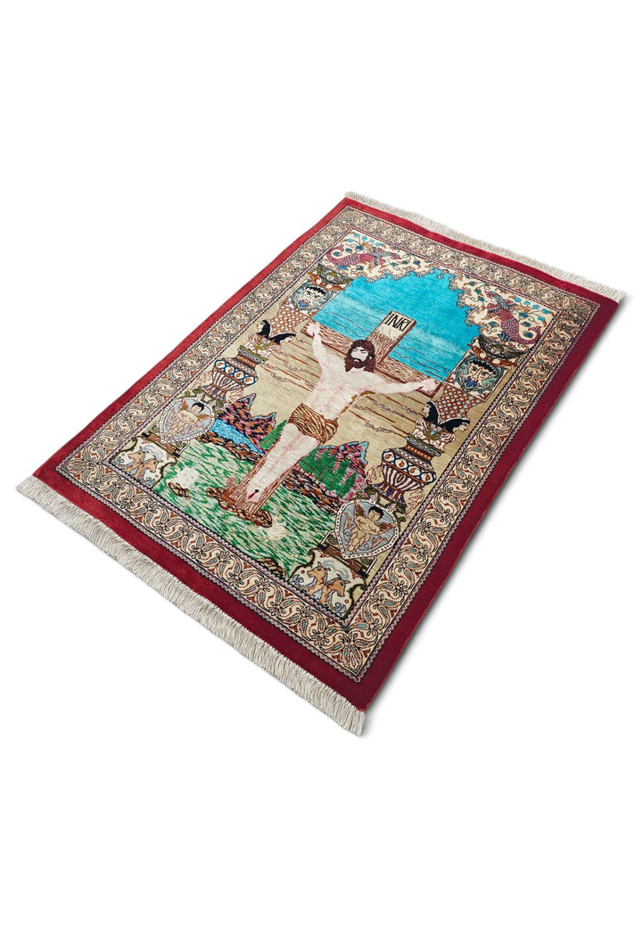 Beige Persian Qum Silk Rug, hand-knotted, 56×80cm, photo 4