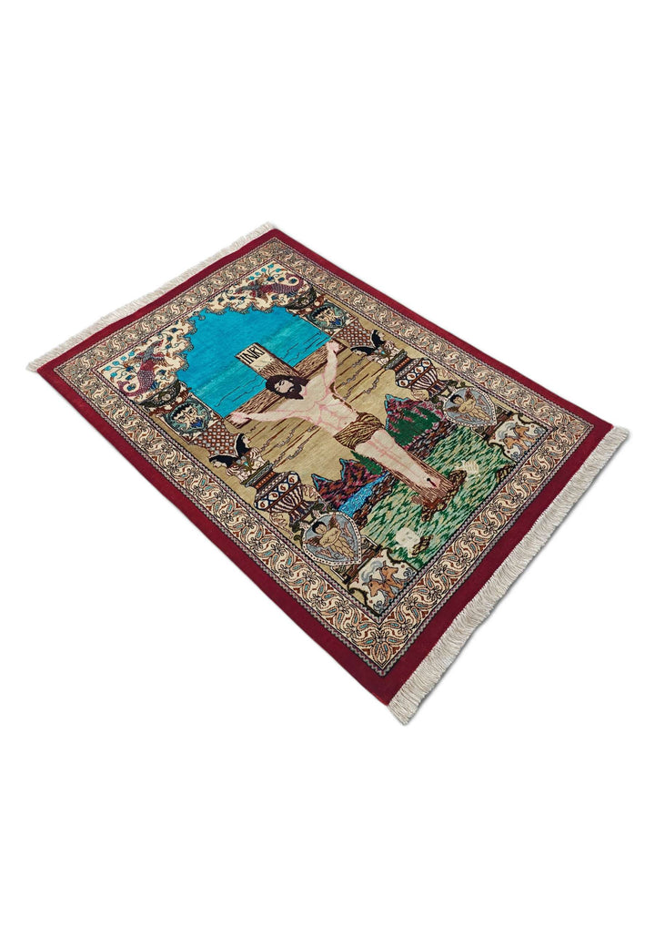 Beige Persian Qum Silk Rug, hand-knotted, 56×80cm, photo 5