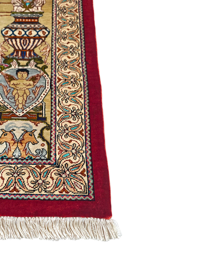 Beige Persian Qum Silk Rug, hand-knotted, 56×80cm, photo 6