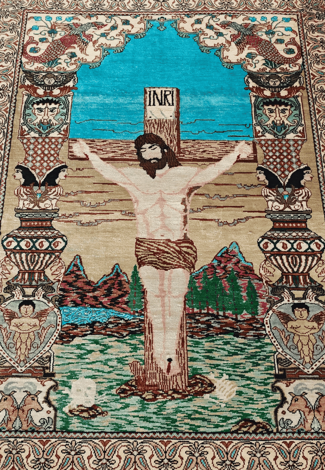Beige Persian Qum Silk Rug, hand-knotted, 56×80cm, photo 7