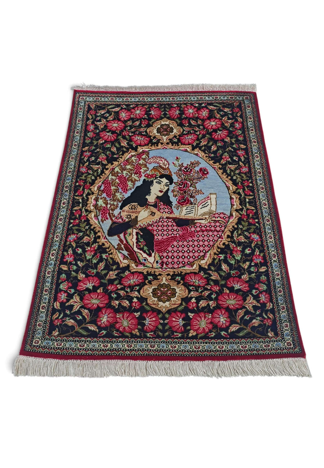 Black Persian Qum Silk Rug, hand-knotted, 55×77cm, photo 3