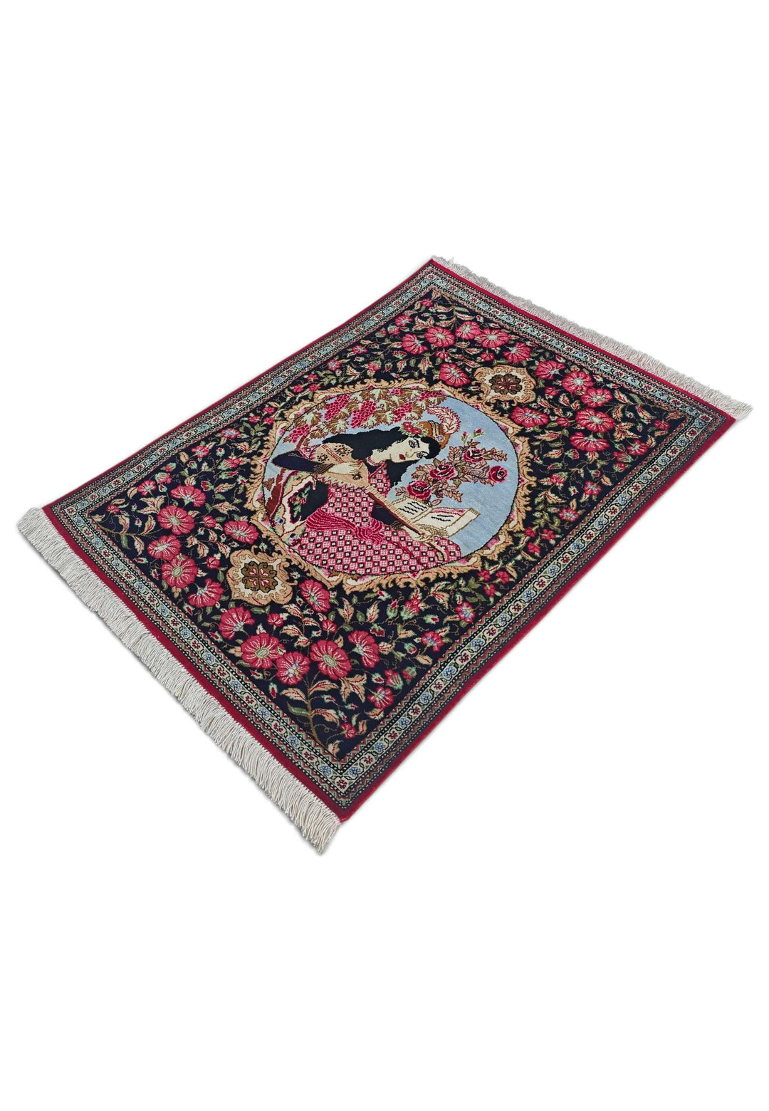 Black Persian Qum Silk Rug, hand-knotted, 55×77cm, photo 4