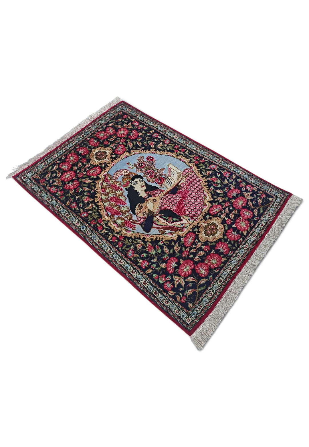 Black Persian Qum Silk Rug, hand-knotted, 55×77cm, photo 5