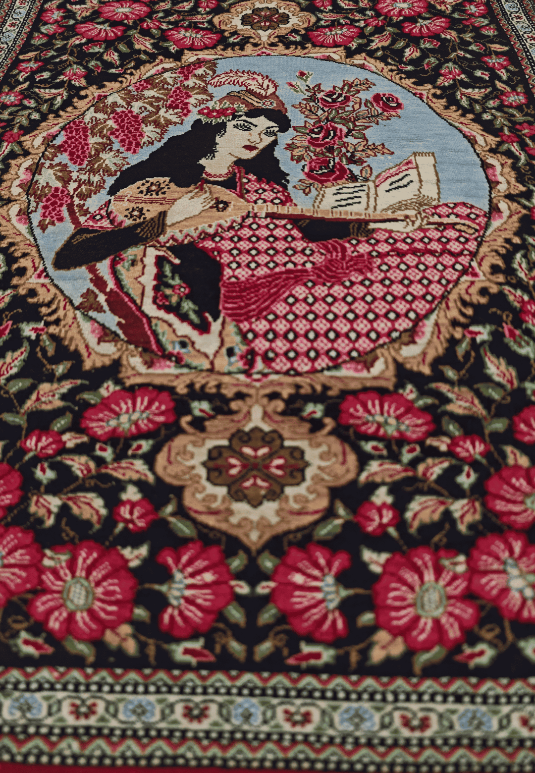 Black Persian Qum Silk Rug, hand-knotted, 55×77cm, photo 7
