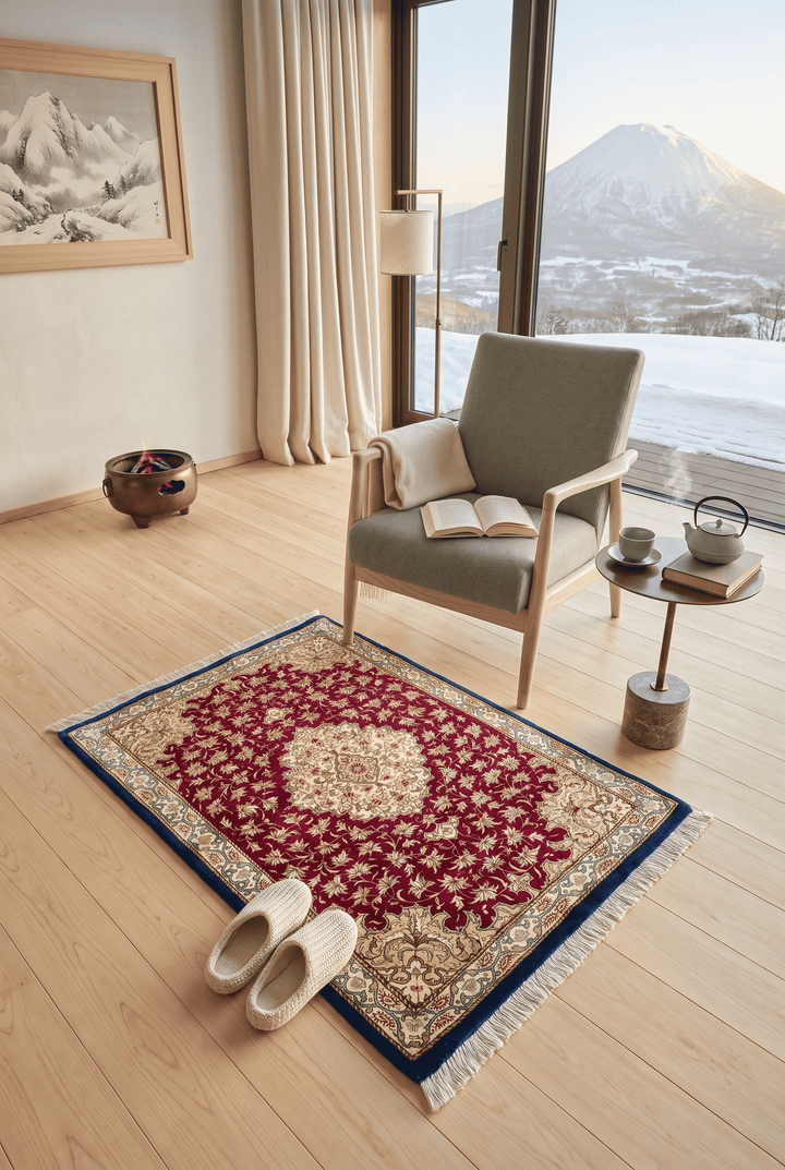 Burgundy Persian Qum Silk Rug, hand-knotted, 59×78cm, photo 2