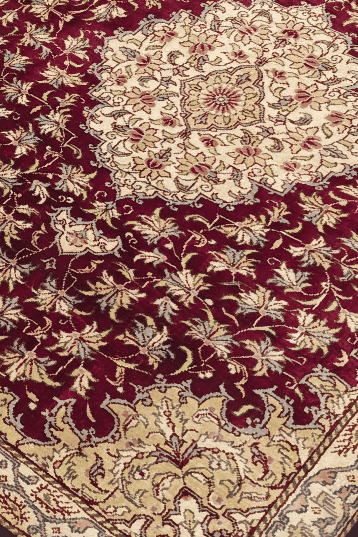 Burgundy Persian Qum Silk Rug, hand-knotted, 59×78cm, photo 3