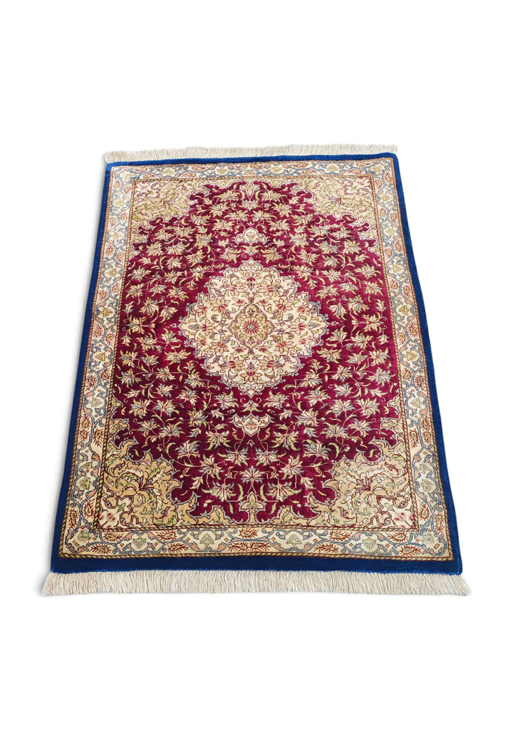 Burgundy Persian Qum Silk Rug, hand-knotted, 59×78cm, photo 4
