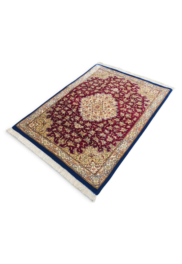 Burgundy Persian Qum Silk Rug, hand-knotted, 59×78cm, photo 5