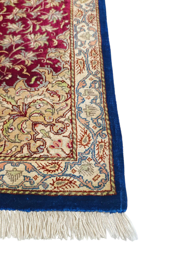 Burgundy Persian Qum Silk Rug, hand-knotted, 59×78cm, photo 7