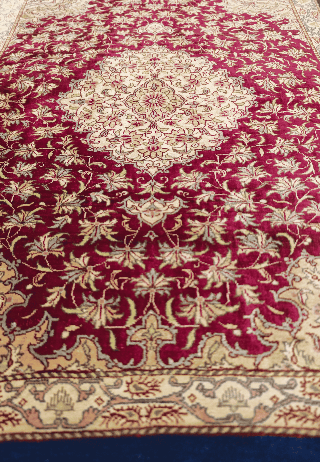 Burgundy Persian Qum Silk Rug, hand-knotted, 59×78cm, photo 8