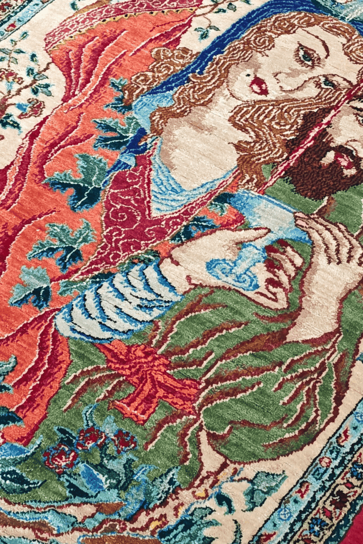 Cream Persian Qum Silk Rug, hand-knotted, 55×76cm, photo 2