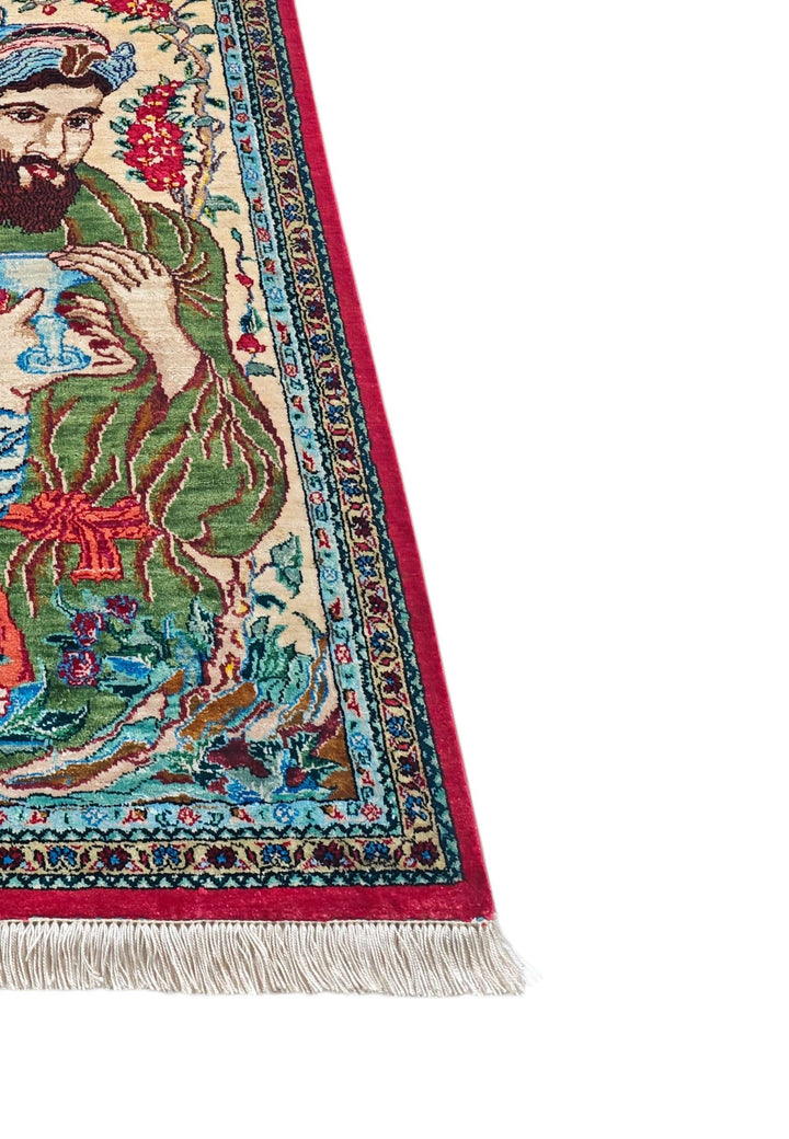 Cream Persian Qum Silk Rug, hand-knotted, 55×76cm, photo 6