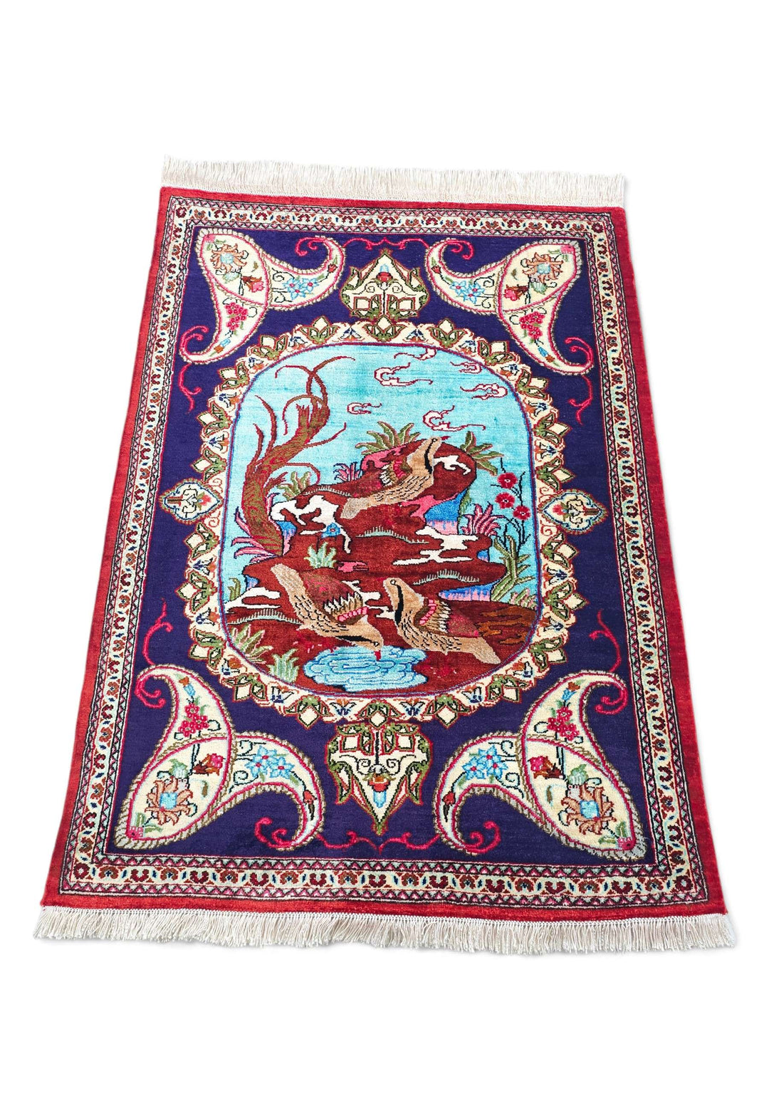 Deep Violet Persian Qum Silk Rug, hand-knotted, 57×77cm, photo 3