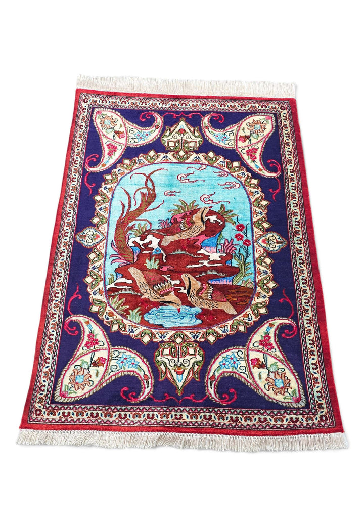 Deep Violet Persian Qum Silk Rug, hand-knotted, 57×77cm, photo 3
