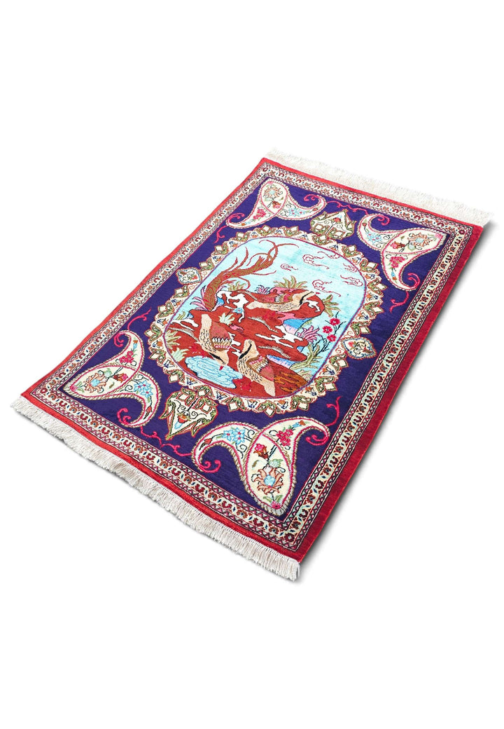 Deep Violet Persian Qum Silk Rug, hand-knotted, 57×77cm, photo 4