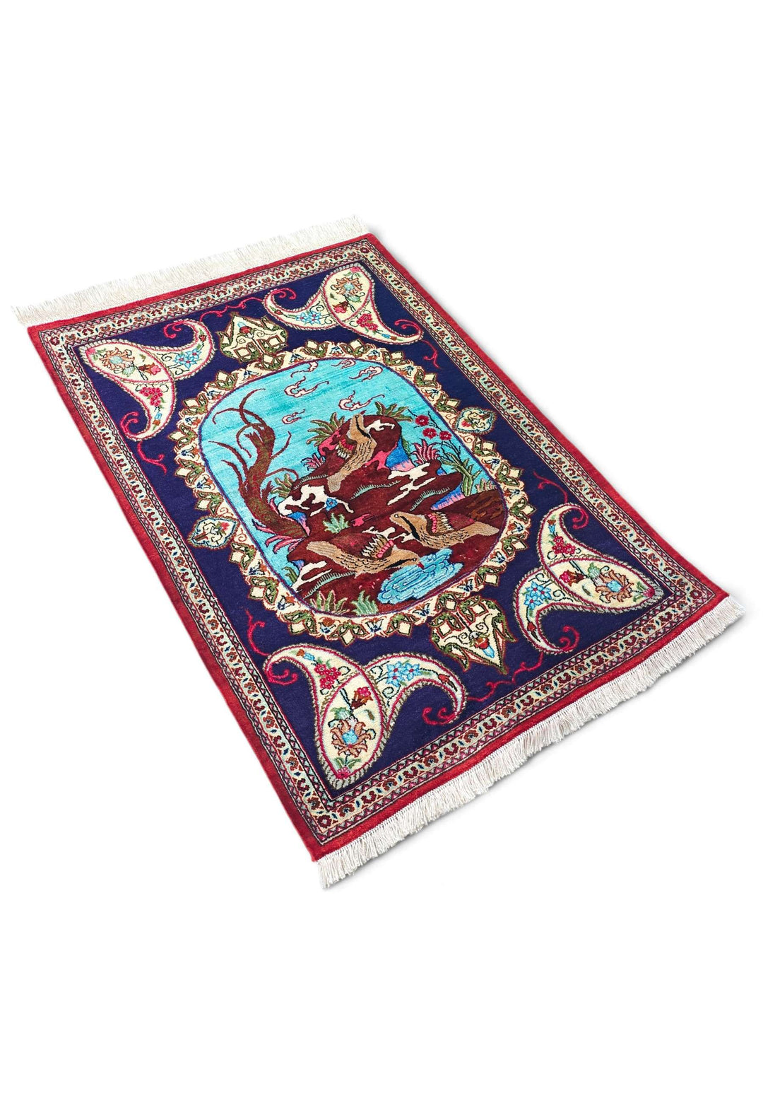 Deep Violet Persian Qum Silk Rug, hand-knotted, 57×77cm, photo 5
