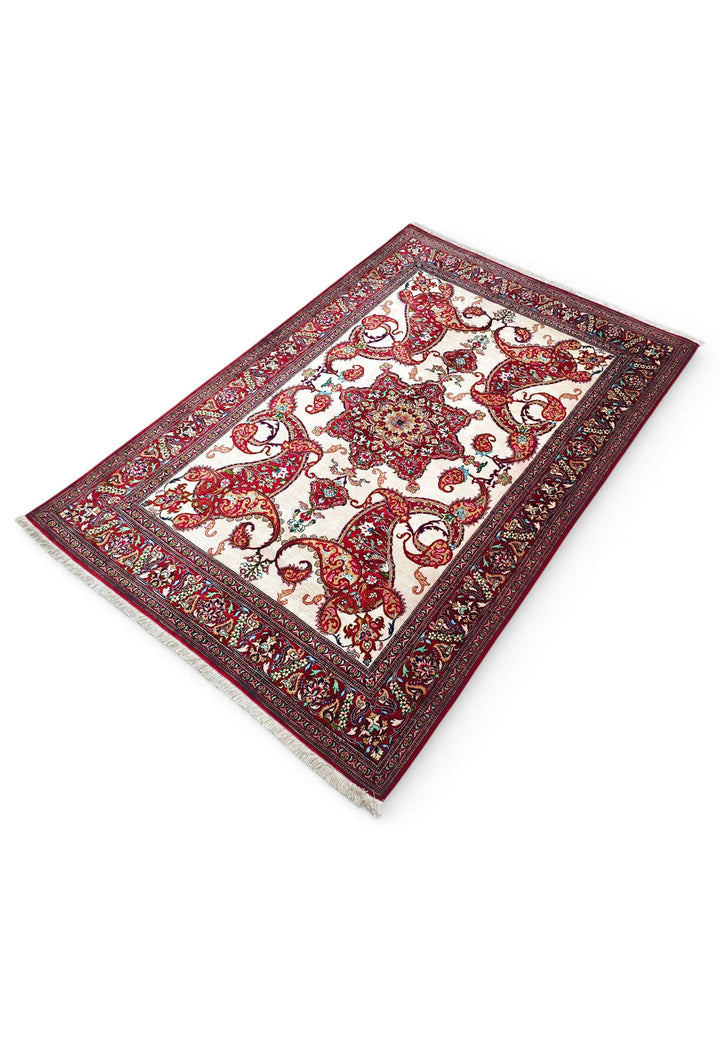 Ivory Persian Qum Silk Rug, hand-knotted, 100×147cm, photo 4