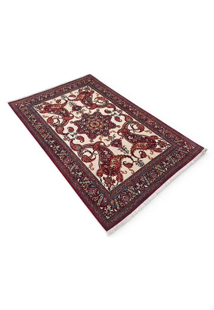 Ivory Persian Qum Silk Rug, hand-knotted, 100×147cm, photo 5
