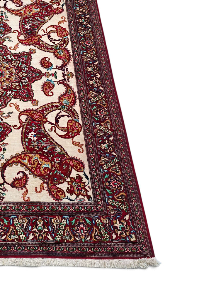 Ivory Persian Qum Silk Rug, hand-knotted, 100×147cm, photo 6