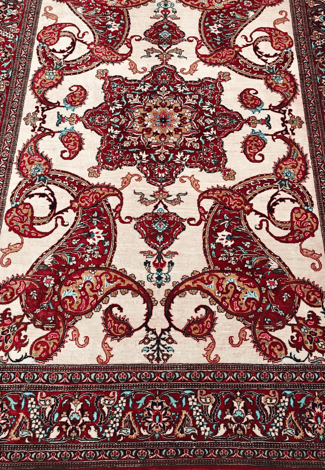 Ivory Persian Qum Silk Rug, hand-knotted, 100×147cm, photo 7