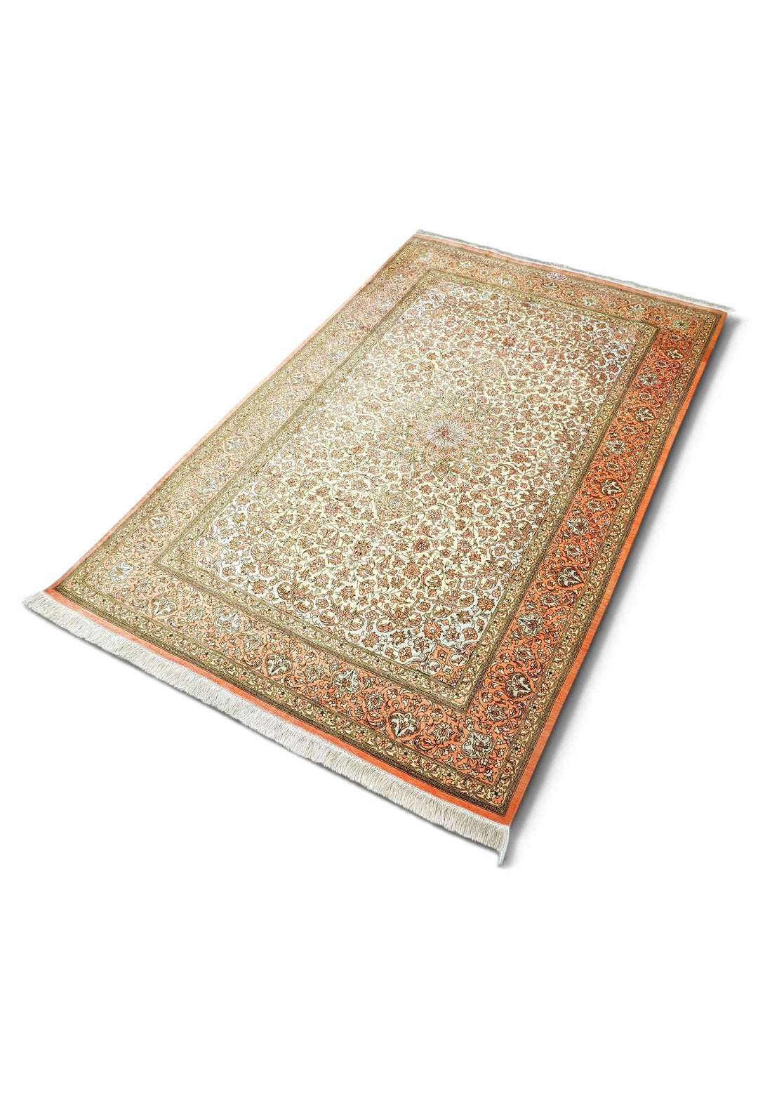 Ivory Persian Qum Silk Rug, hand-knotted, 100×160cm, photo 4