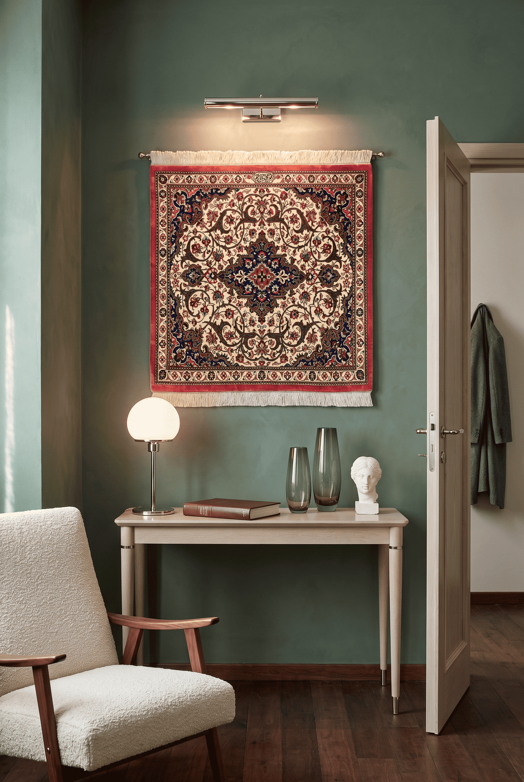 Ivory Persian Qum Silk Rug, hand-knotted, 61×77cm, photo 2