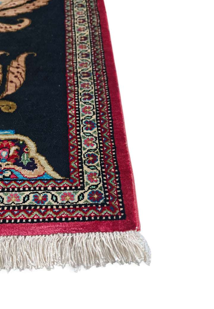 Navy Blue Persian Qum Silk Rug, hand-knotted, 55×65cm, photo 6