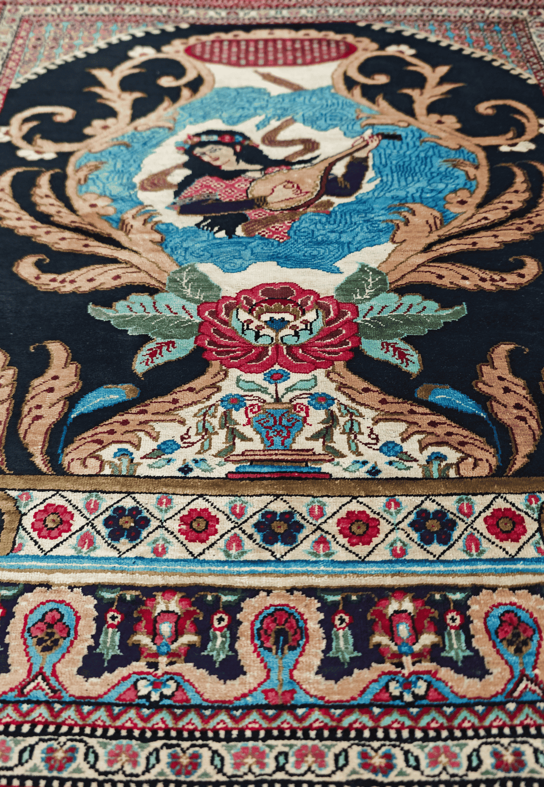 Navy Blue Persian Qum Silk Rug, hand-knotted, 55×65cm, photo 7