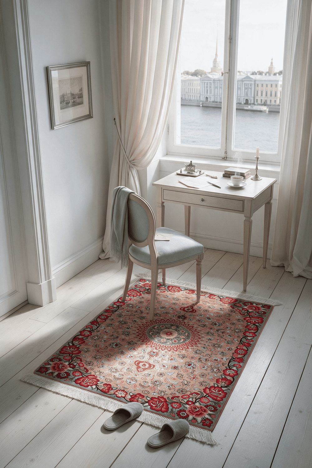 Peach Persian Qum Silk Rug, hand-knotted, 62×92cm, photo 2
