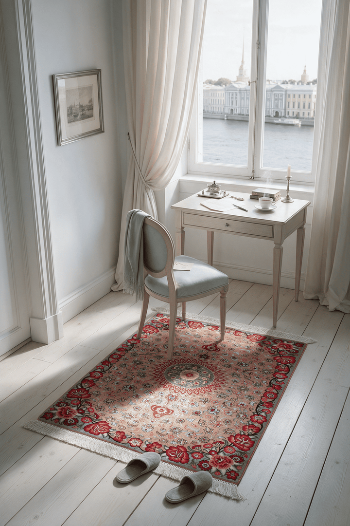 Peach Persian Qum Silk Rug, hand-knotted, 62×92cm, photo 2