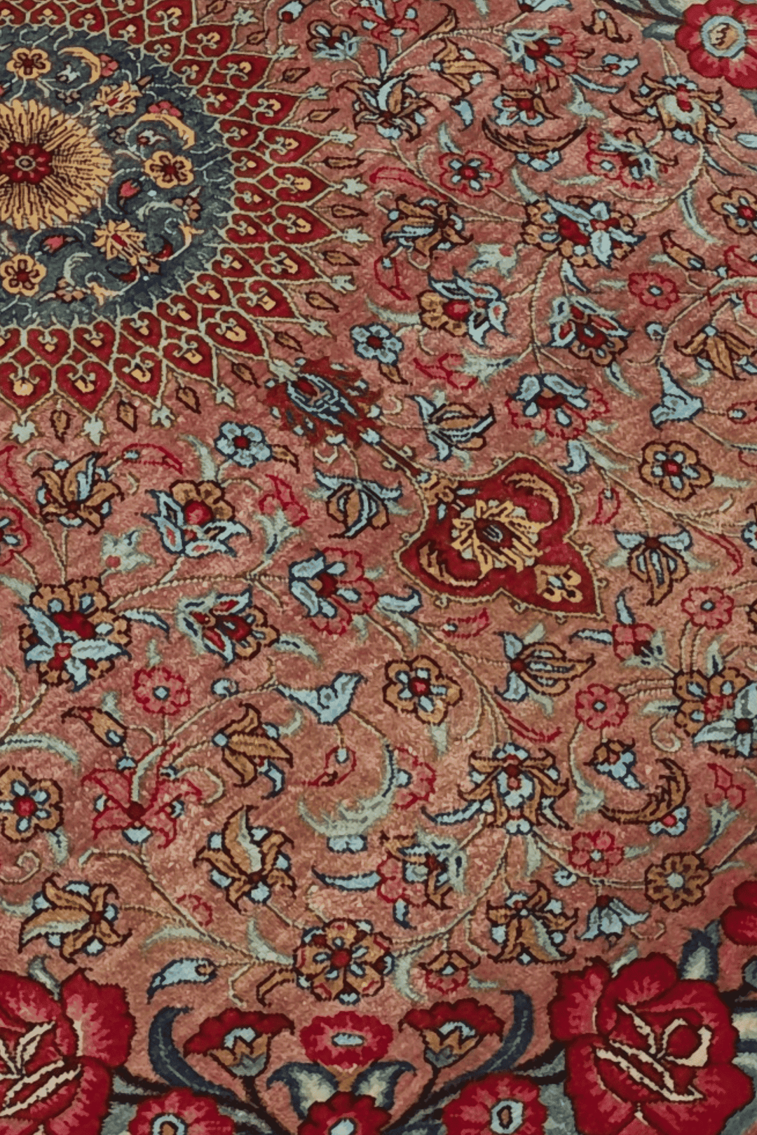 Peach Persian Qum Silk Rug, hand-knotted, 62×92cm, photo 3
