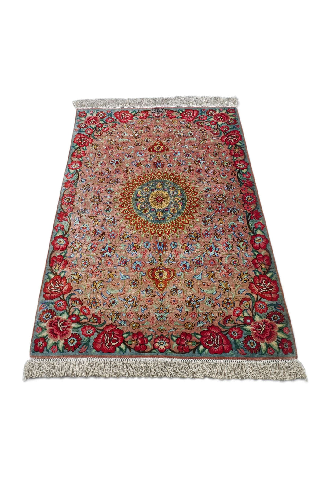 Peach Persian Qum Silk Rug, hand-knotted, 62×92cm, photo 4