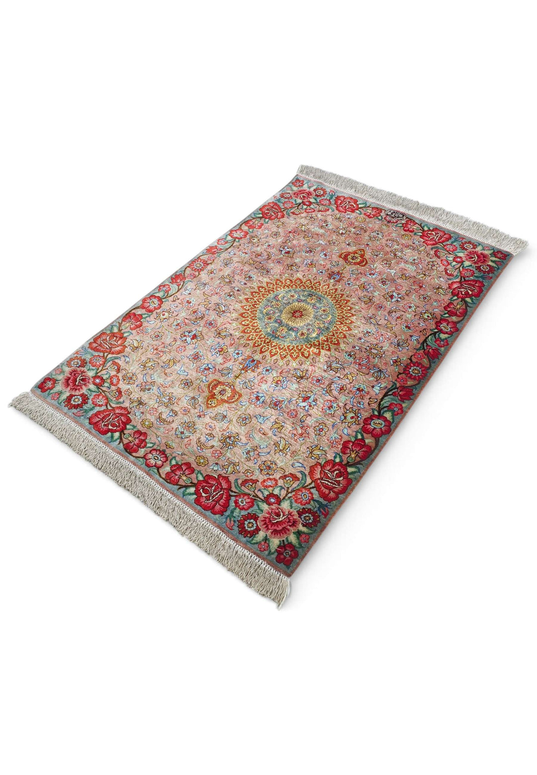 Peach Persian Qum Silk Rug, hand-knotted, 62×92cm, photo 5