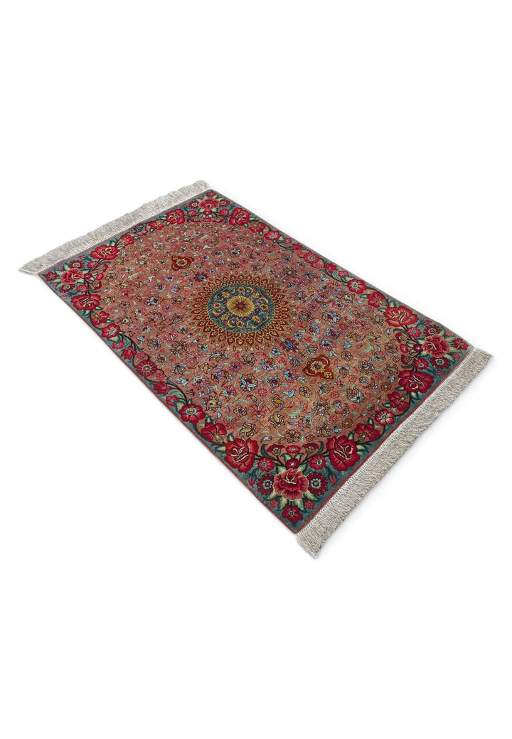 Peach Persian Qum Silk Rug, hand-knotted, 62×92cm, photo 6