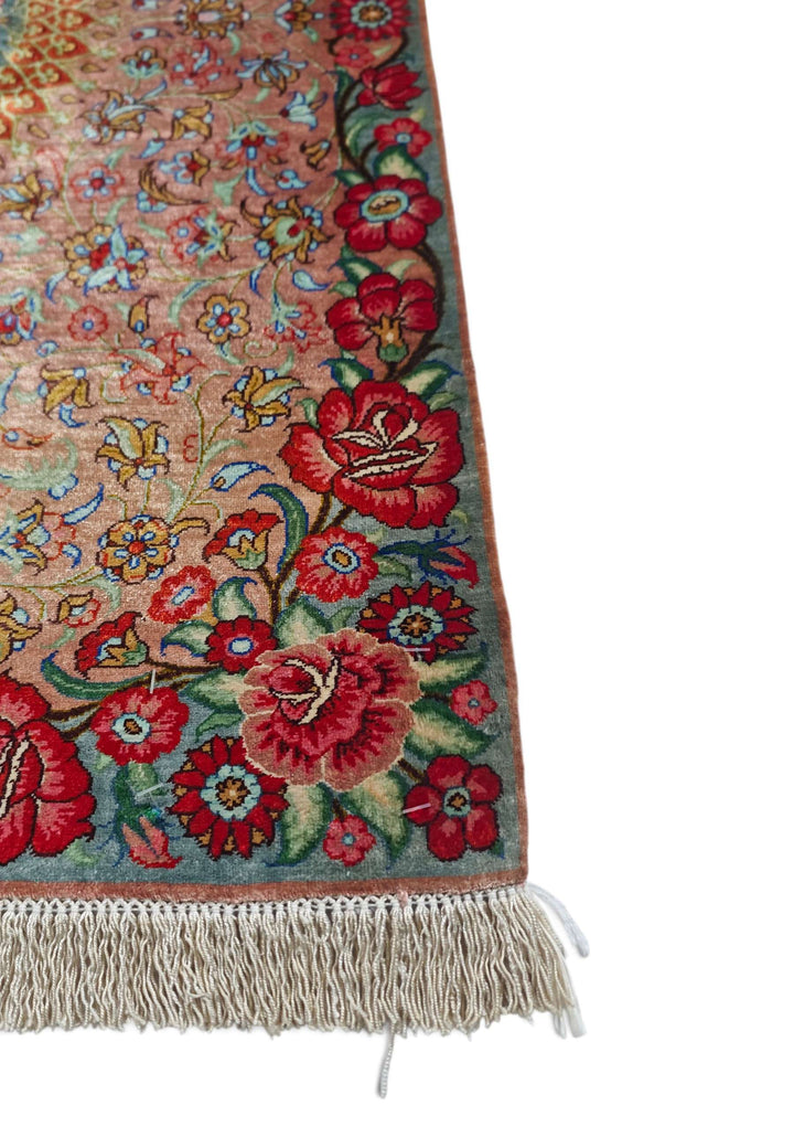 Peach Persian Qum Silk Rug, hand-knotted, 62×92cm, photo 7