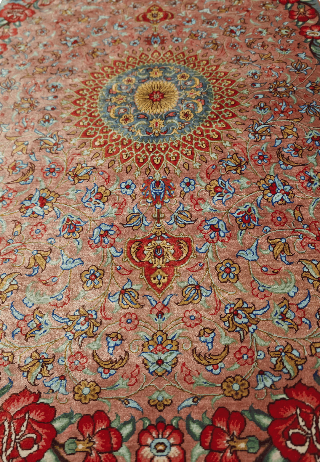 Peach Persian Qum Silk Rug, hand-knotted, 62×92cm, photo 8