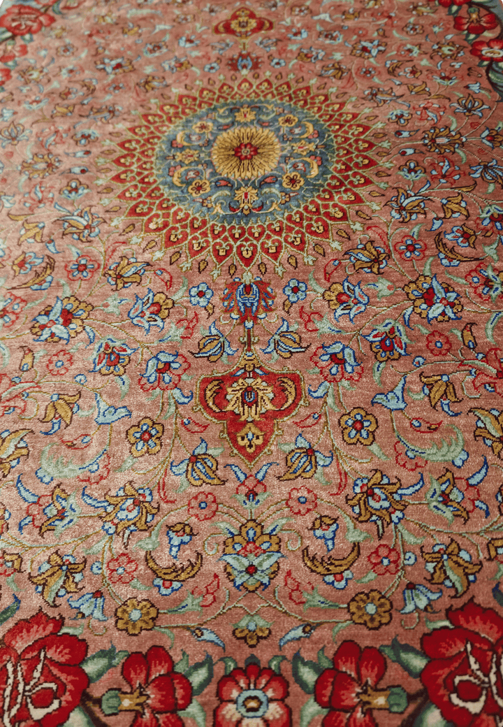 Peach Persian Qum Silk Rug, hand-knotted, 62×92cm, photo 8
