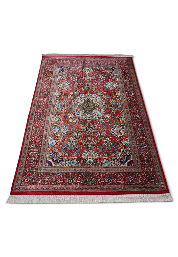 Red Persian Qum Silk Rug, hand-knotted, 105×150cm, photo 3