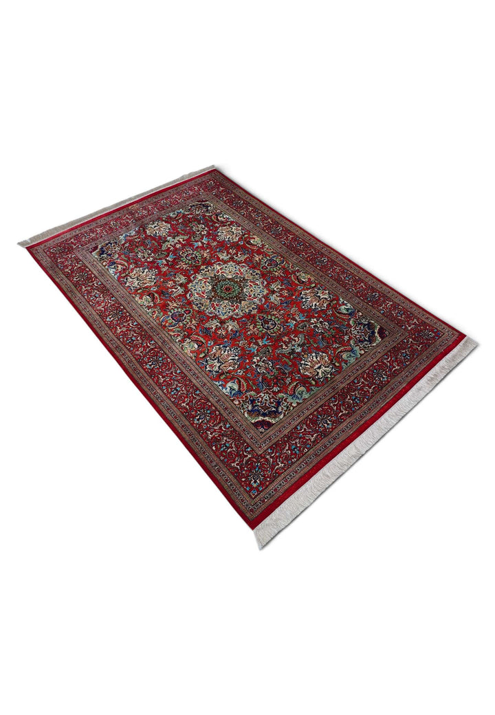 Red Persian Qum Silk Rug, hand-knotted, 105×150cm, photo 5