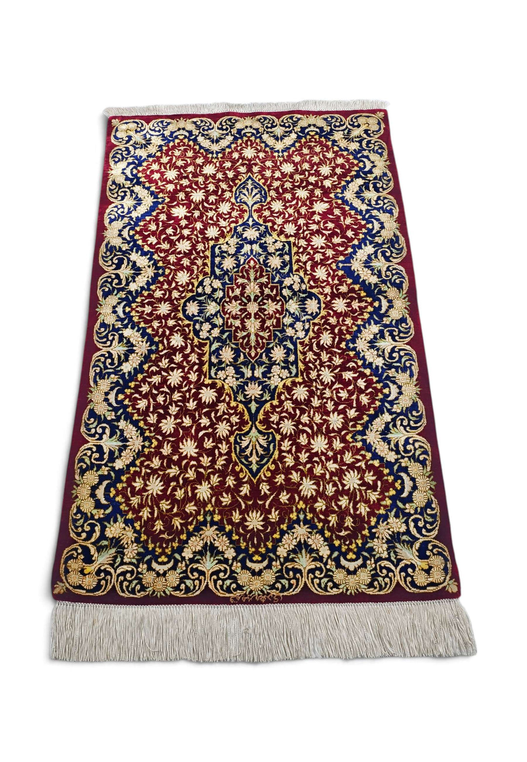 Red Persian Qum Silk Rug, hand-knotted, 57×96cm, photo 4
