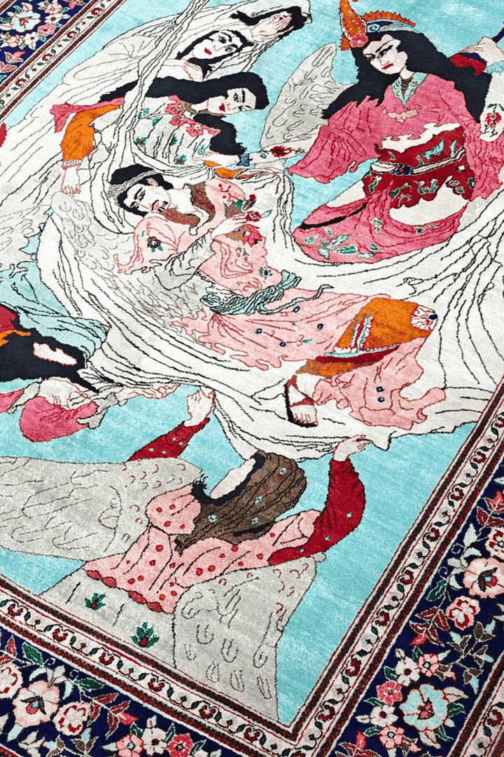 Turquoise Persian Qum Silk Rug, hand-knotted, 100×150cm, photo 2