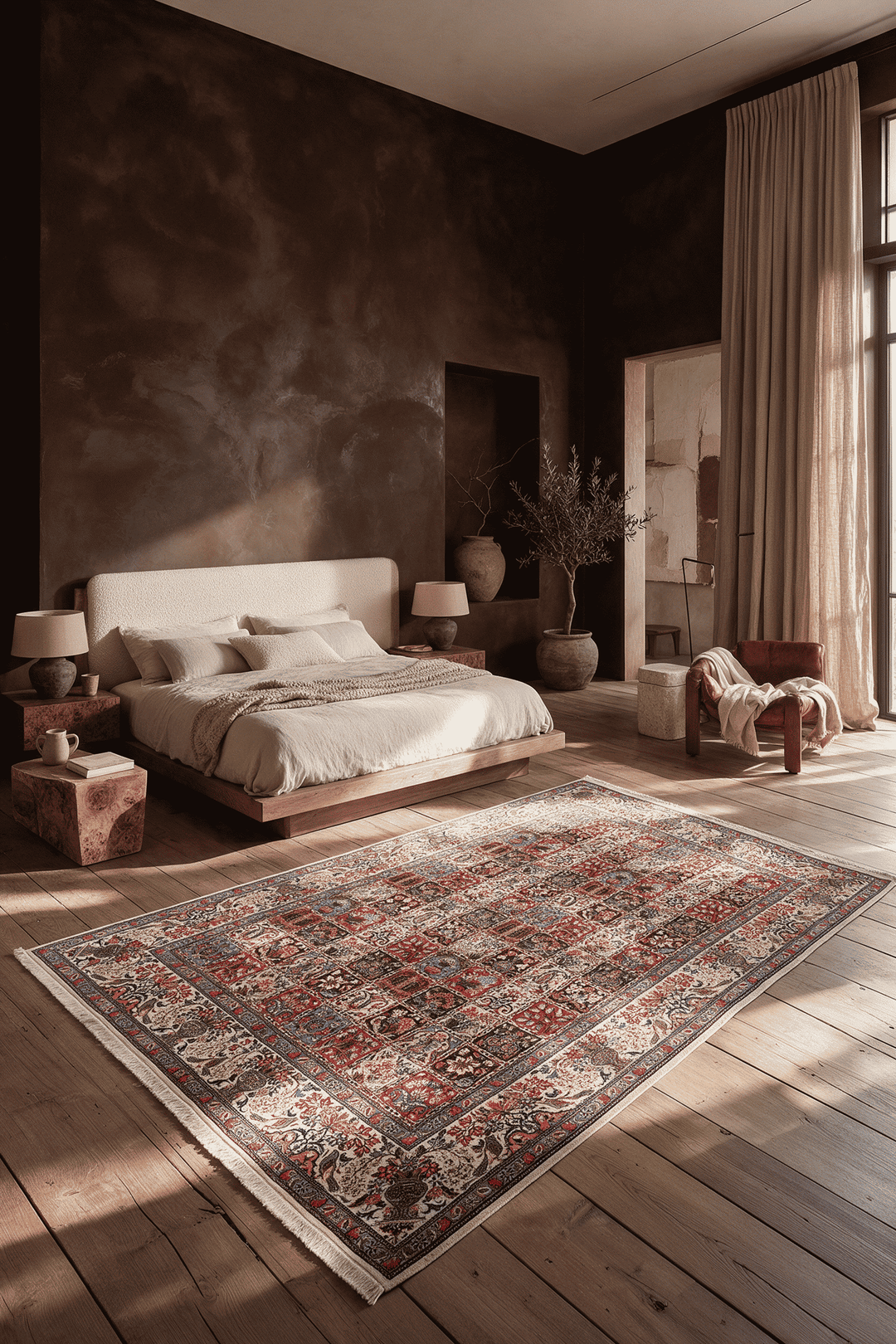 Four Seasons garden panel detail on Persian Sabzevar rug