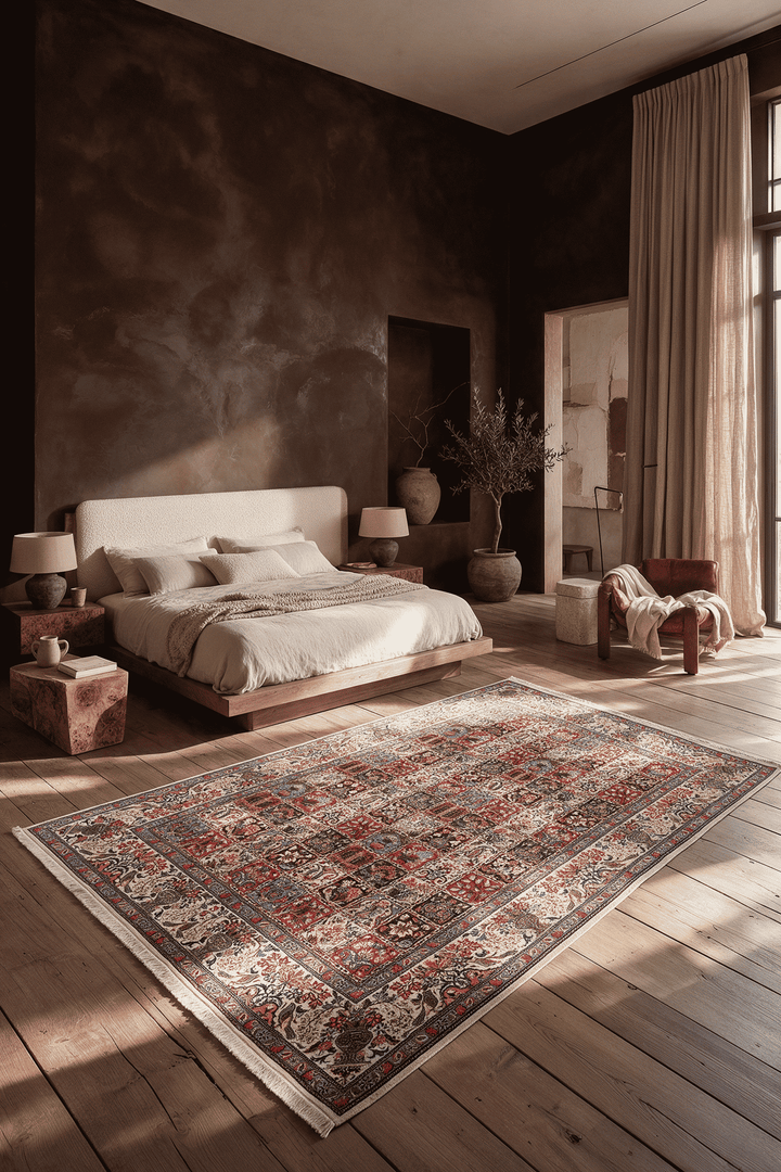 Four Seasons garden panel detail on Persian Sabzevar rug