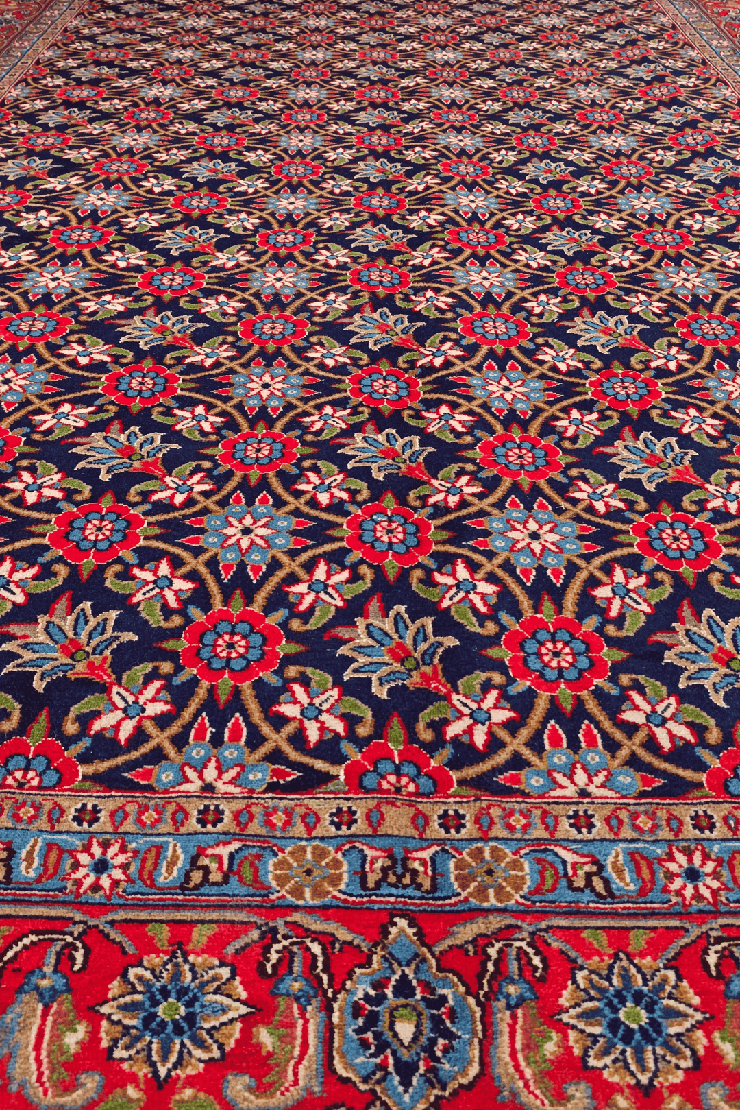 Fringe of navy mahi Persian Sabzevar rug
