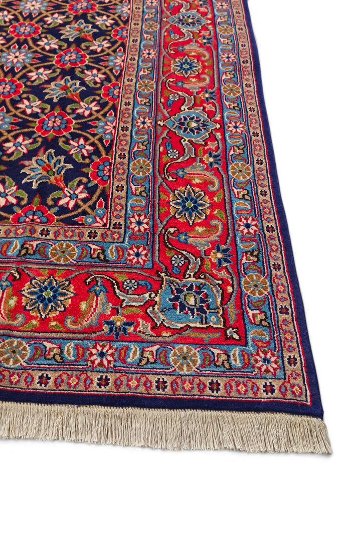 Navy mahi Sabzevar rug detail, Persian wool