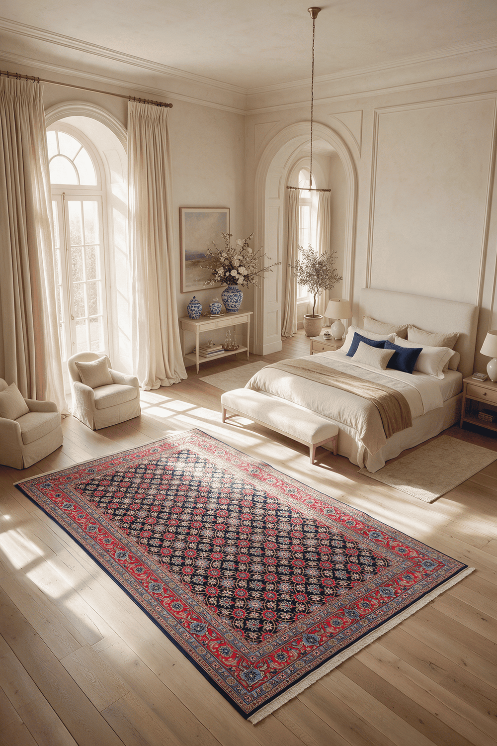 Mahi detail in navy on Persian Sabzevar rug