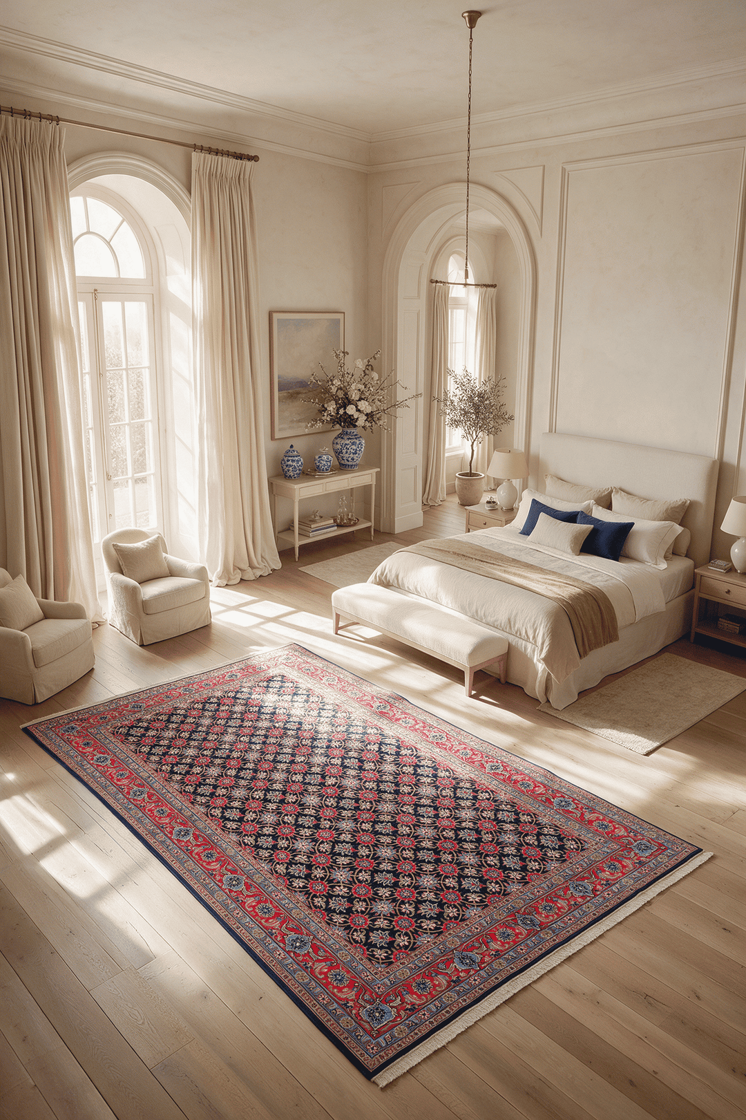 Mahi detail in navy on Persian Sabzevar rug
