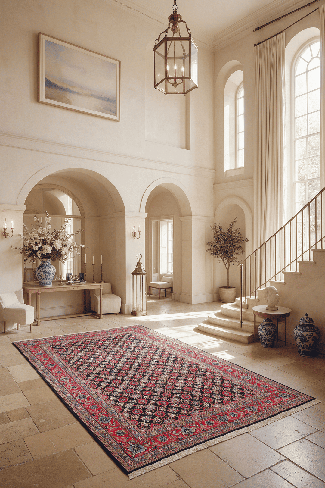 Herati field detail on navy Sabzevar hand-knotted rug